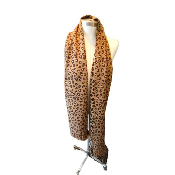 Lands' End Scarf Leopard Cafe au Latte Brown Black Reversable 16x78 DH393 - Picture 8 of 10